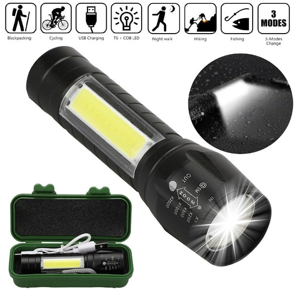 Portable T6 COB LED Tactical USB Rechargeable Zoomable Flashlight Torch Lamp JT 